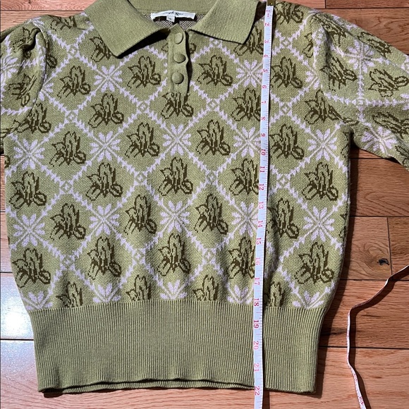 70s Retro Green Floral Short Sleeve Sweater Polo Blouse – Whimsigoth - Size M - Picture 4 of 6